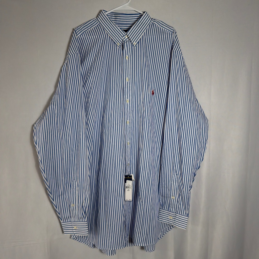 Ralph Lauren Button Down Shirt 3XLT NWT Striped Long Sleeve Blue White Mens